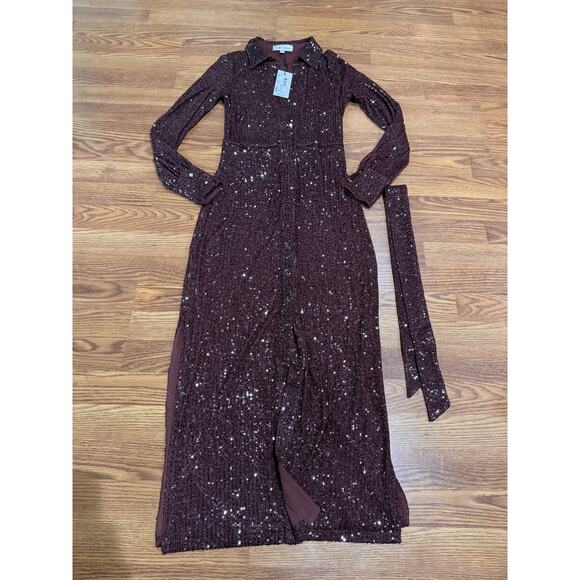 Cara Cara Margaret long sleeve sequin shirtDress in Rum Raisin Sequin size XS - Picture 11 of 14